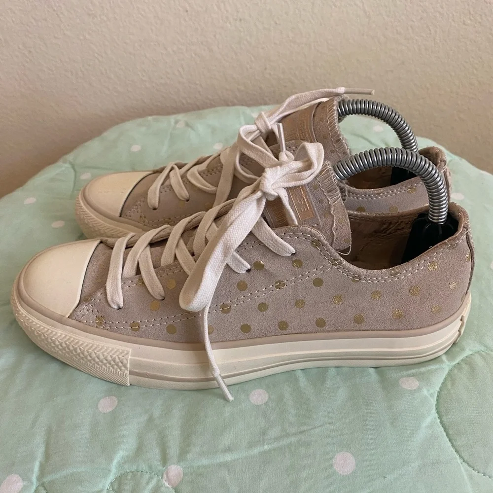 Converse Tan and Gold Polka Dot Kids Sneakers size 3